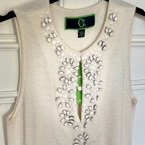 C Wonder Beaded Ivory Sleeveless Sweater -XS- NWT